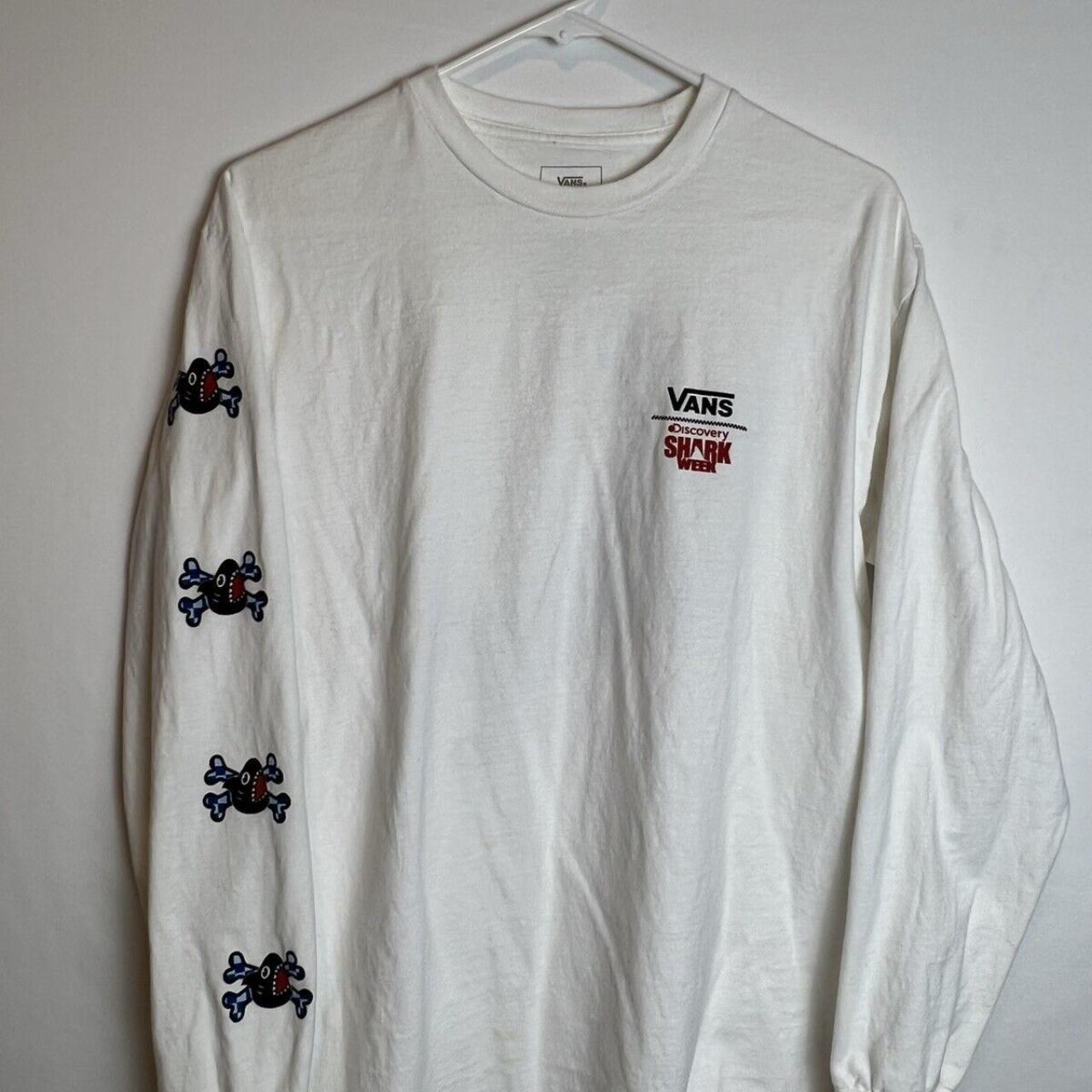 Vans Shark Week Discovery Long Sleeve White T-Shirt... - Depop