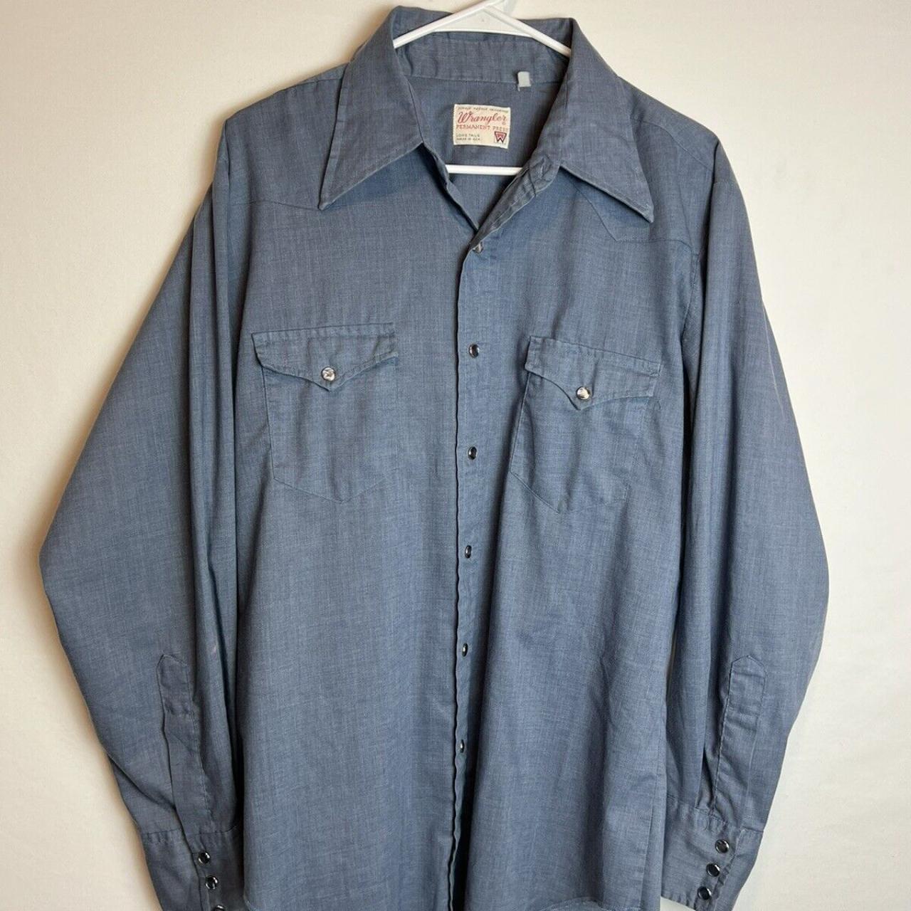 Wrangler Permanent Press Vintage Button Up Blue... - Depop