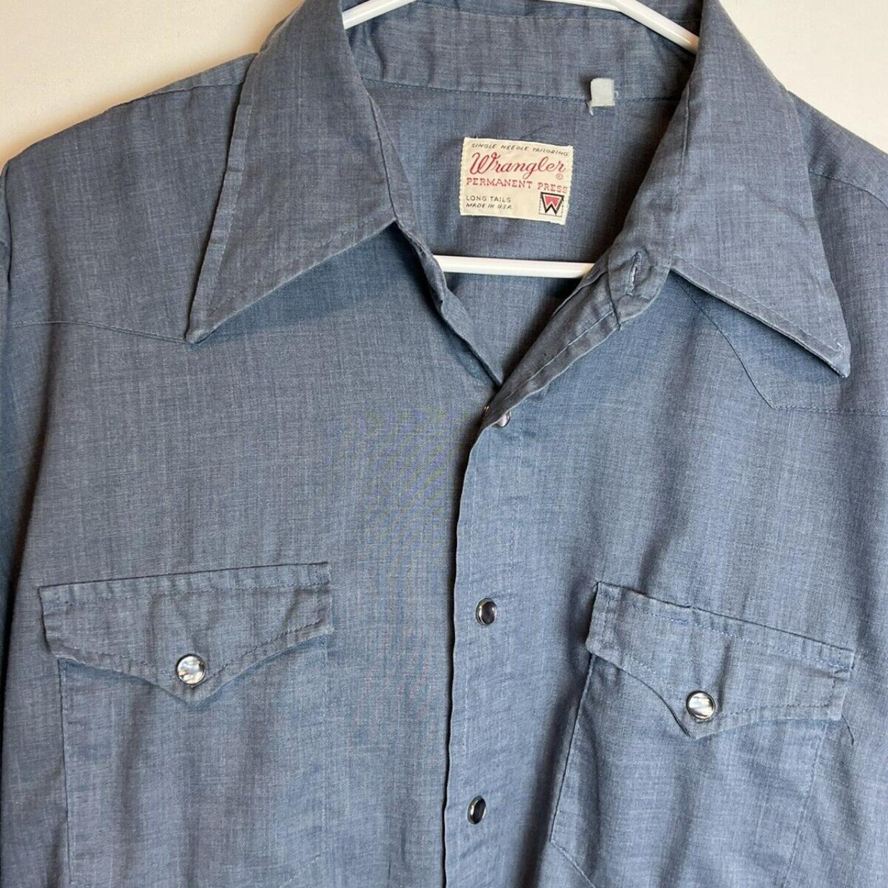 Wrangler Permanent Press Vintage Button Up Blue... - Depop