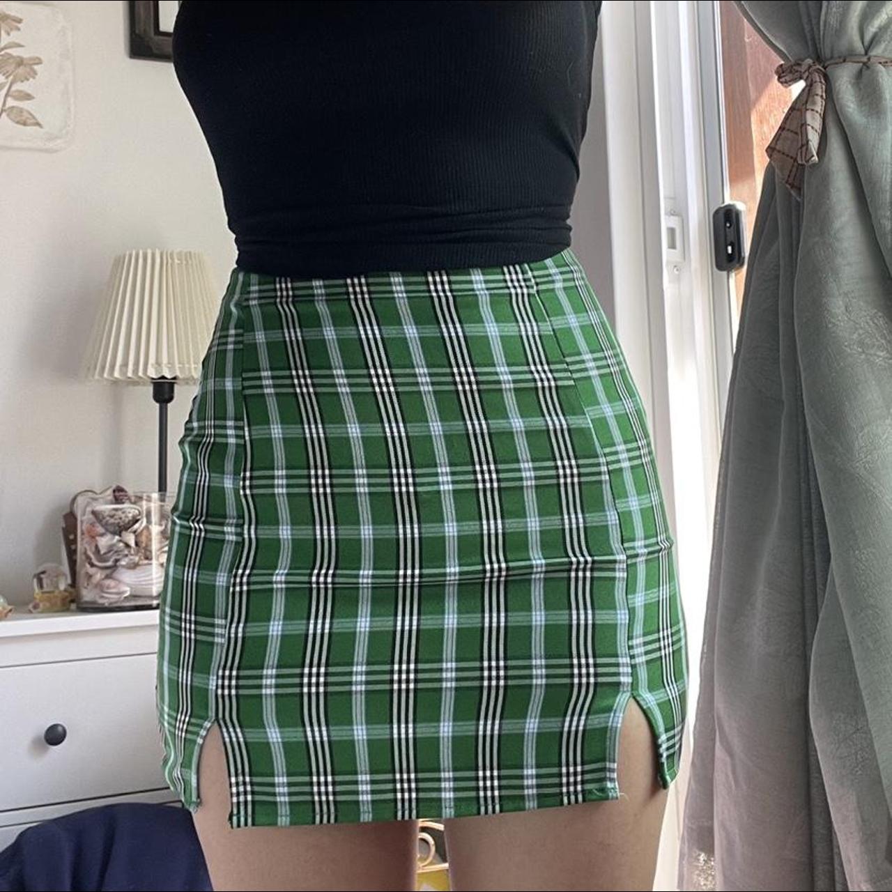 Green plaid hotsell skirt shein