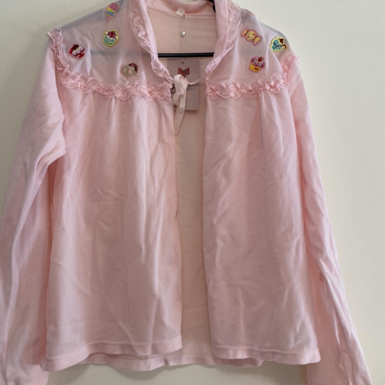 Vintage pink pastel lace bed jacket with hand... Depop