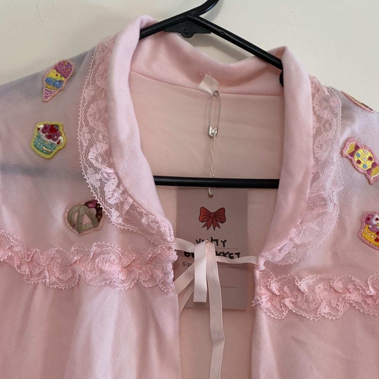 Vintage pink pastel lace bed jacket with hand... Depop