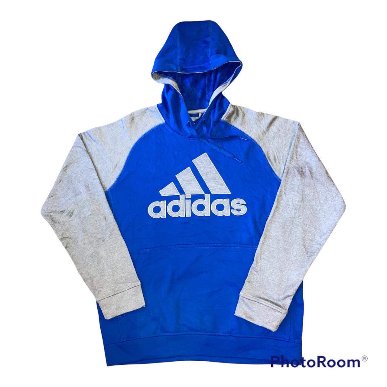 Adidas sportswear climawarm blue and grey hoodie... - Depop