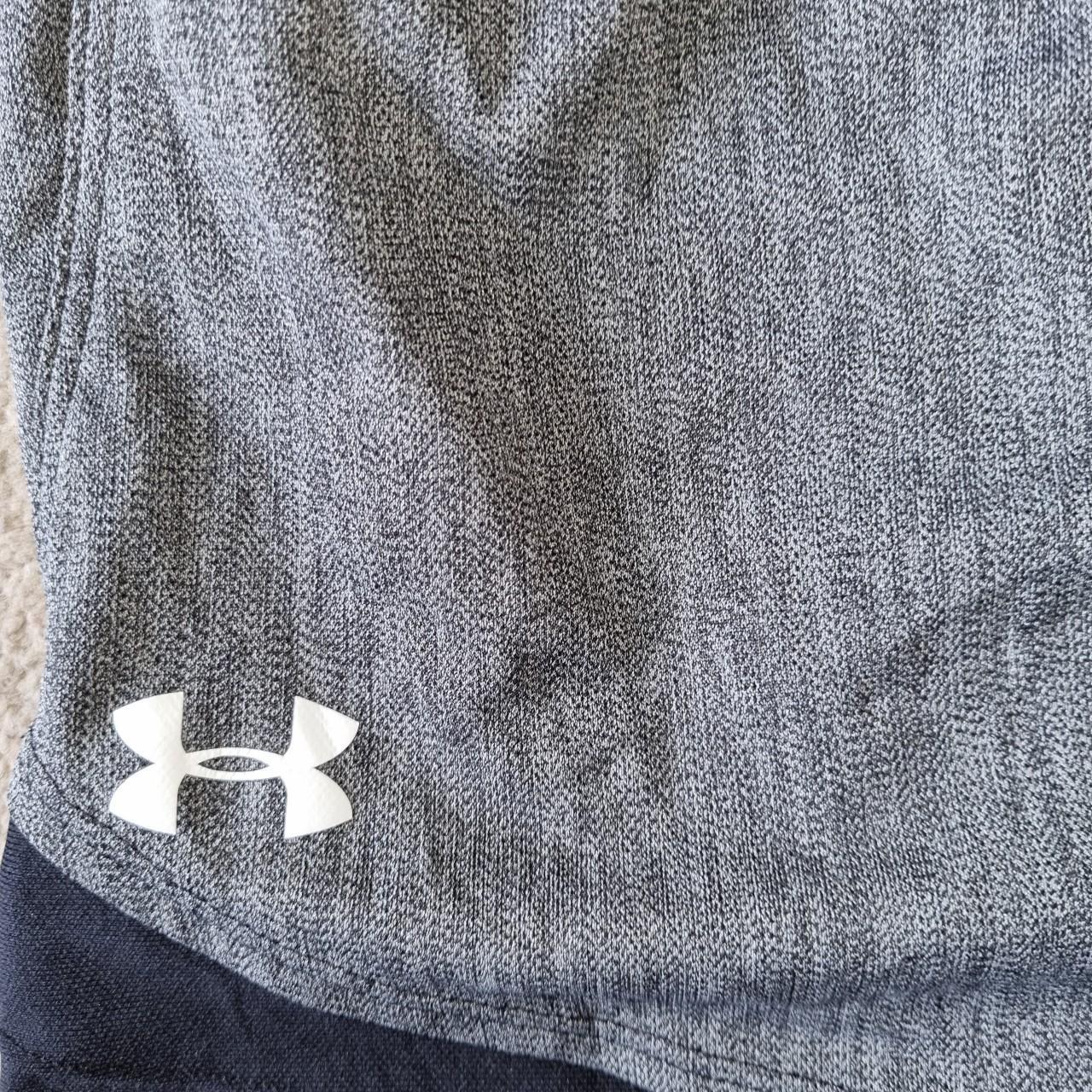Under Armour grey and black sportswear shorts with... - Depop