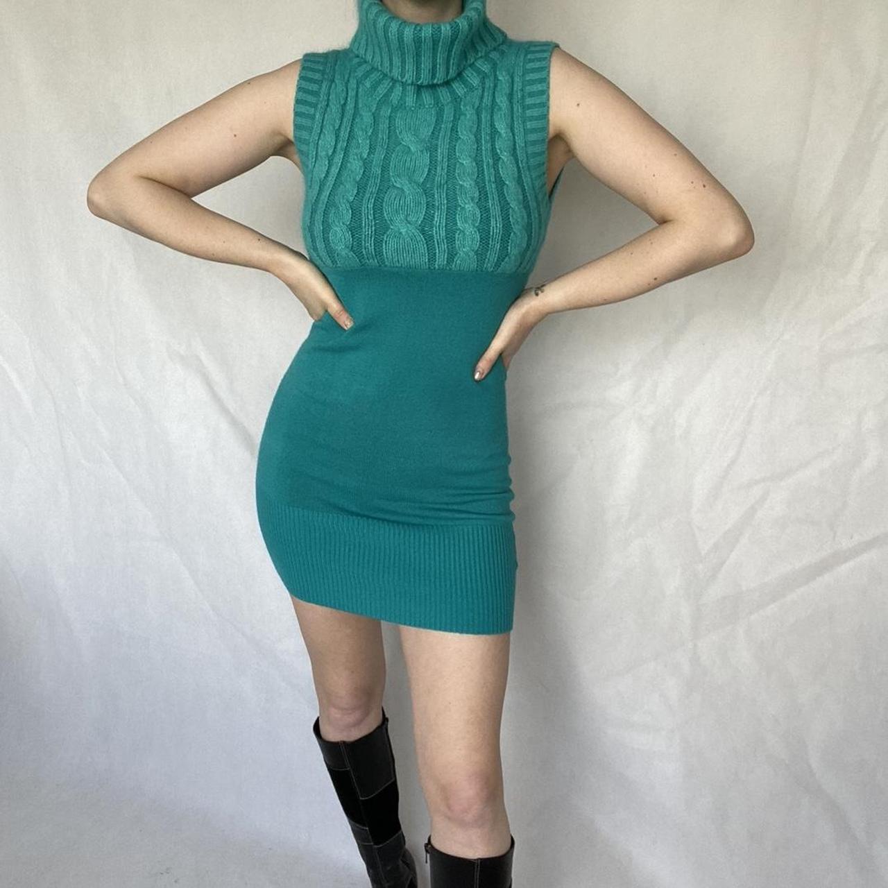 Jane Norman turquoise knitted sleeveless poloneck... - Depop