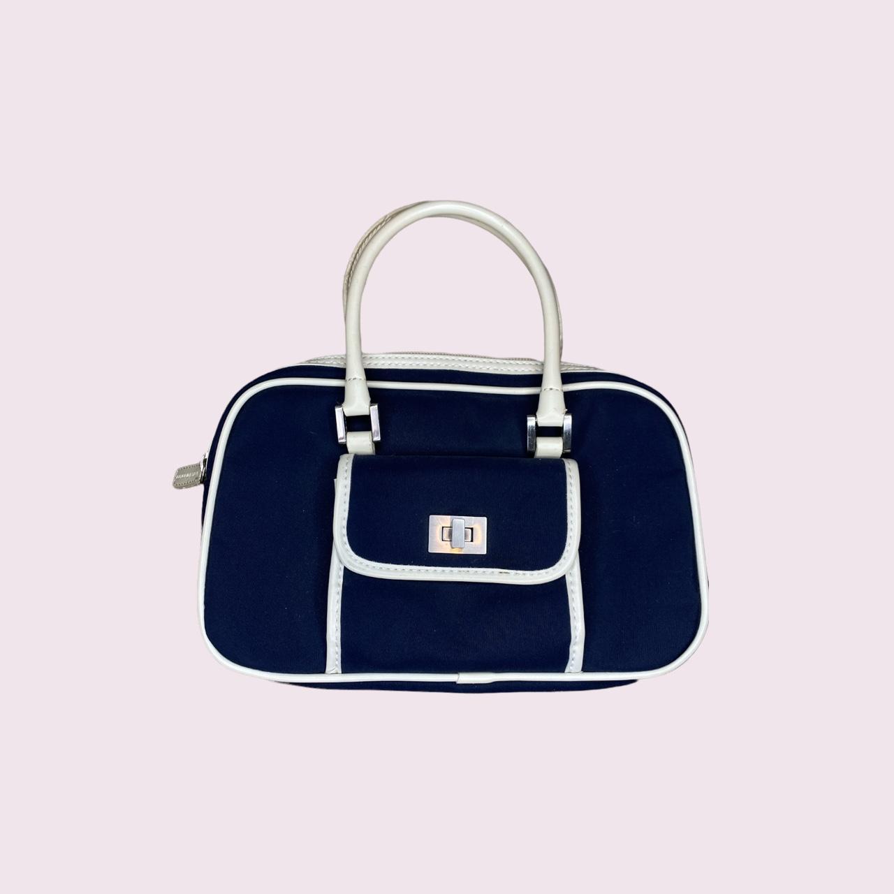 Y2k Navy blue and white mini bag purse with buckle... Depop