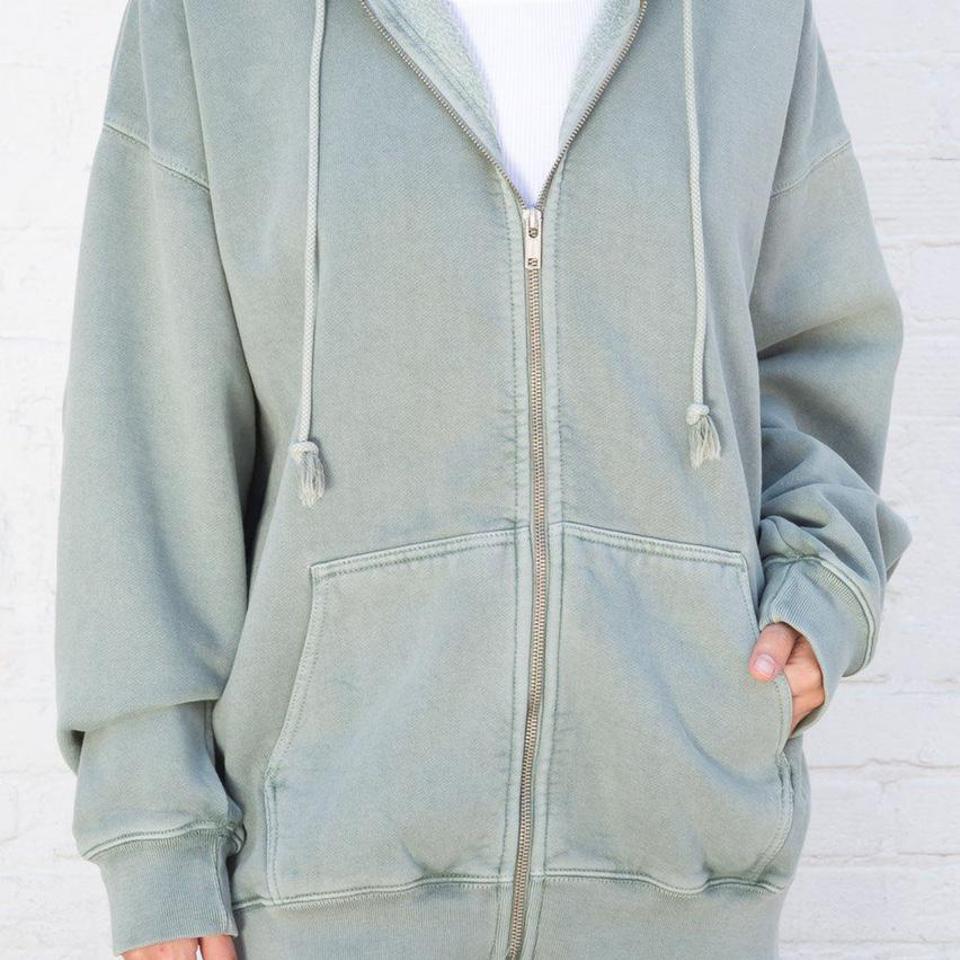 Brandy Melville Carla oversized zip up hoodie Sage - Depop