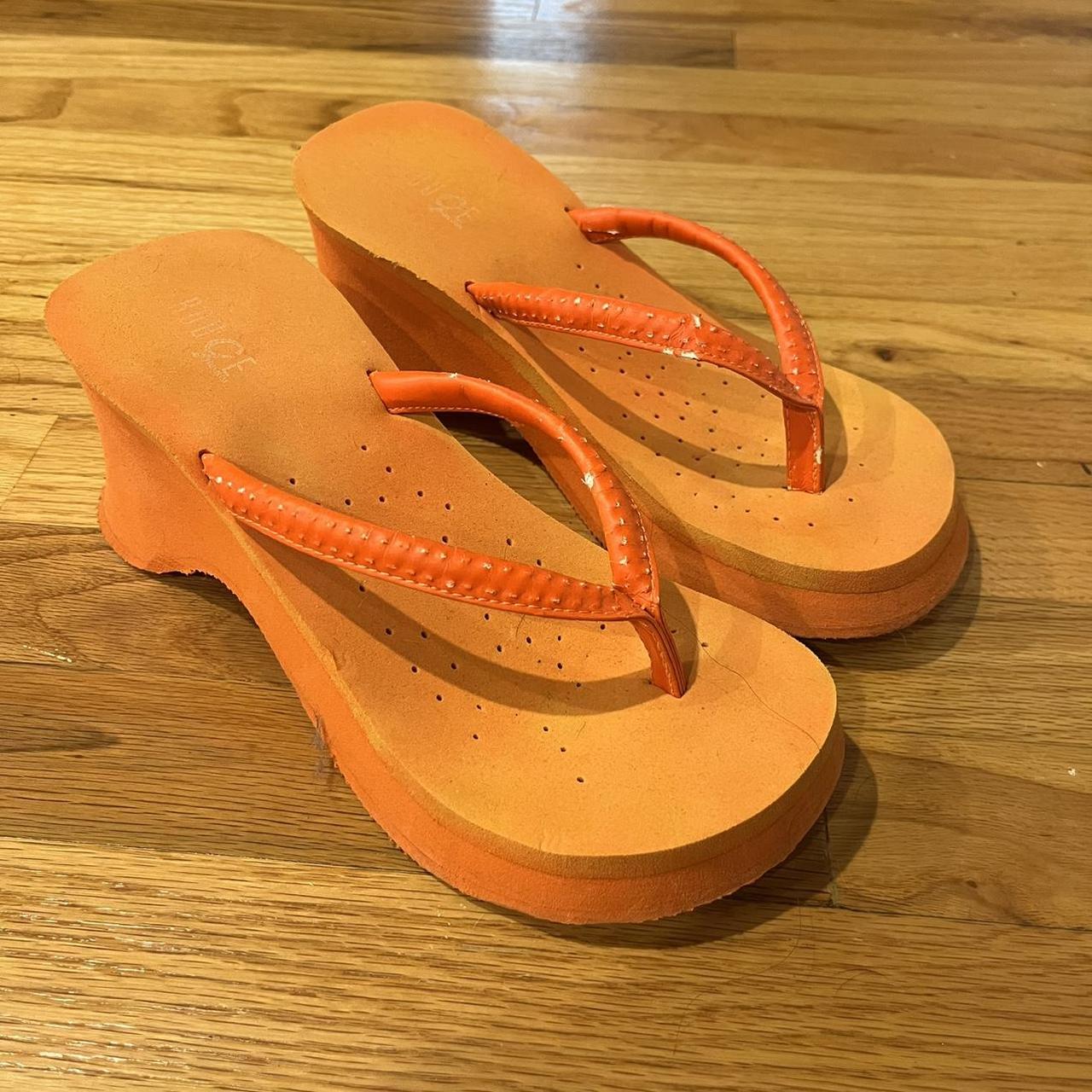 Wedge platform orange flip flops Vintage Worn but... Depop