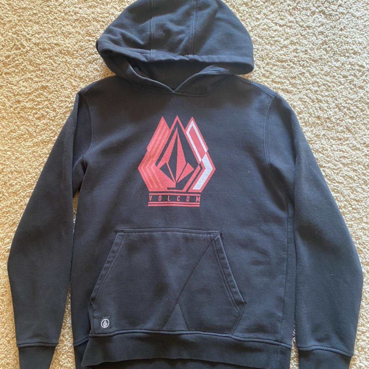 Black hoodie with red stone logo. Size youth... Depop