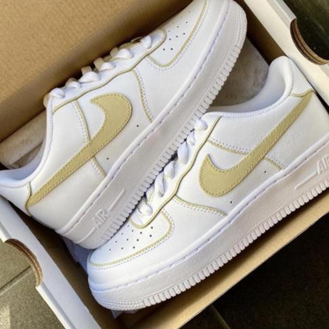 Custom Air Force 1s 🌸Tan Nike Air Force 1 customs... - Depop