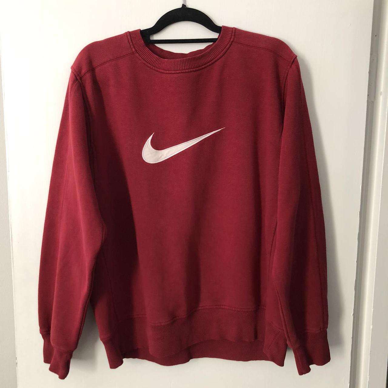 Nike burgundy/red centre swoosh sweatshirt.... - Depop