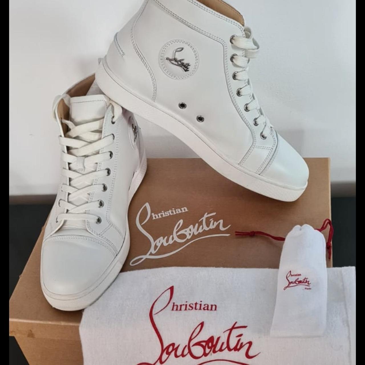 Mens high top Christian Louboutin white trainers. Depop