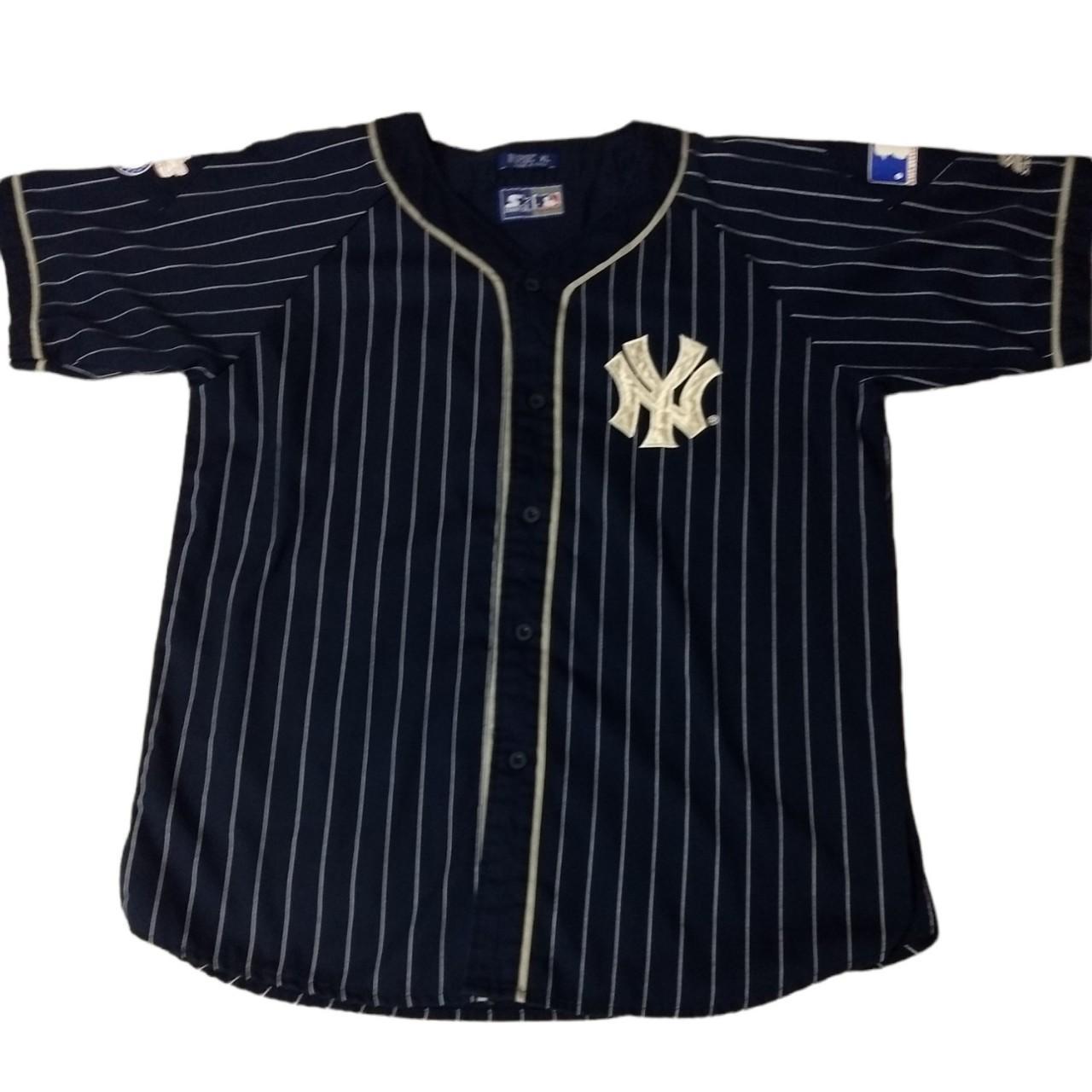 Vintage STARTER New York Yankees White Pinstripe Baseball Blue Jersey Size  XL