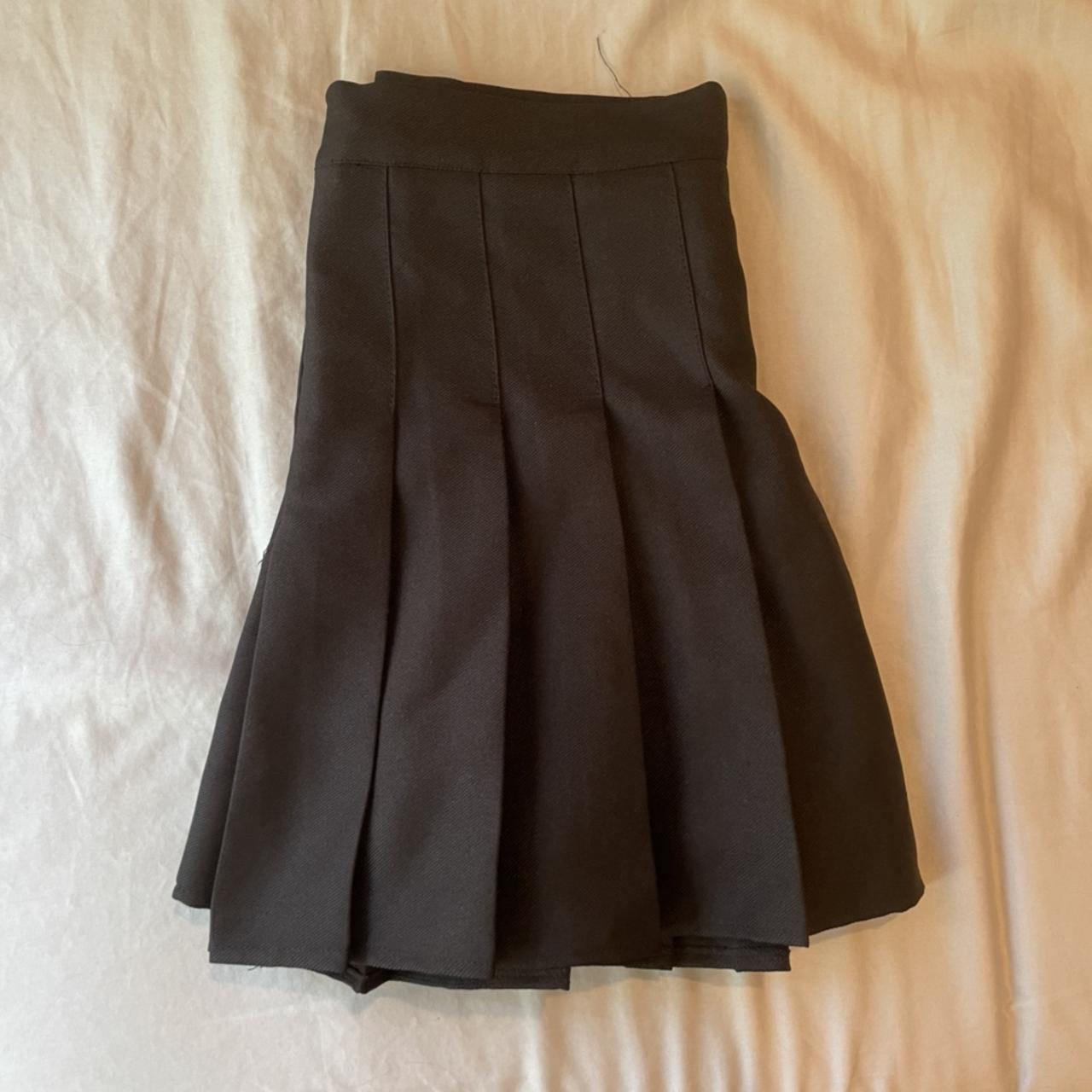 high waisted black pleated mini skirt (with built in... - Depop