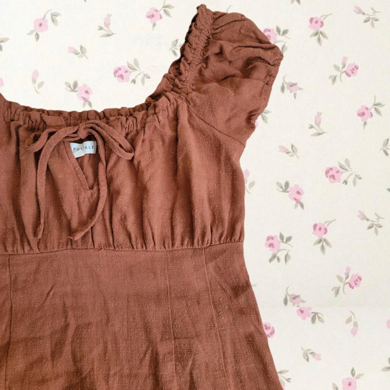 Brown Linen Puff Sleeve Milkmaid Dress Short... - Depop