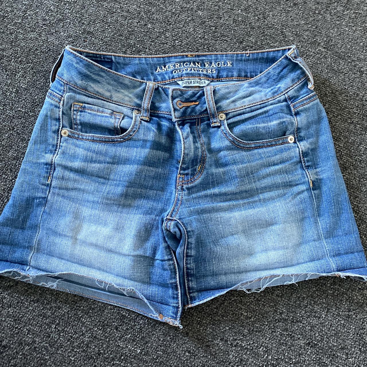 American Eagle Women Denim Jeans Shorts Roll Hem Mid Rise Pockets Blue –  Goodfair
