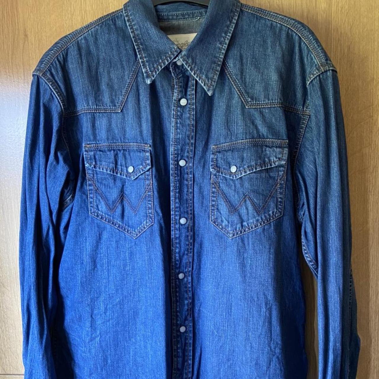 Wrangler Denim shirt Large Colour slightly... - Depop