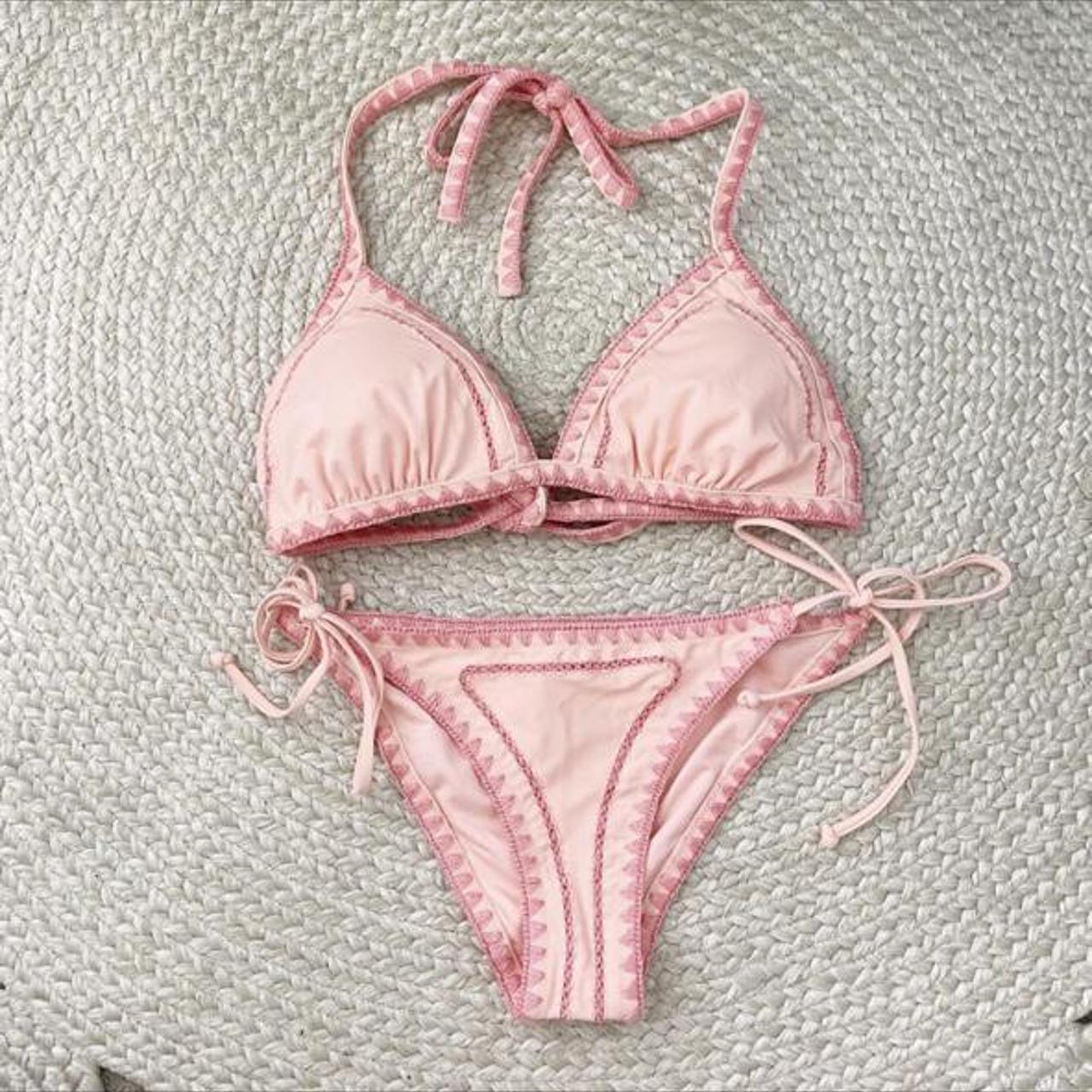 Express Pink Embroidered Bikini Set Excellent... Depop