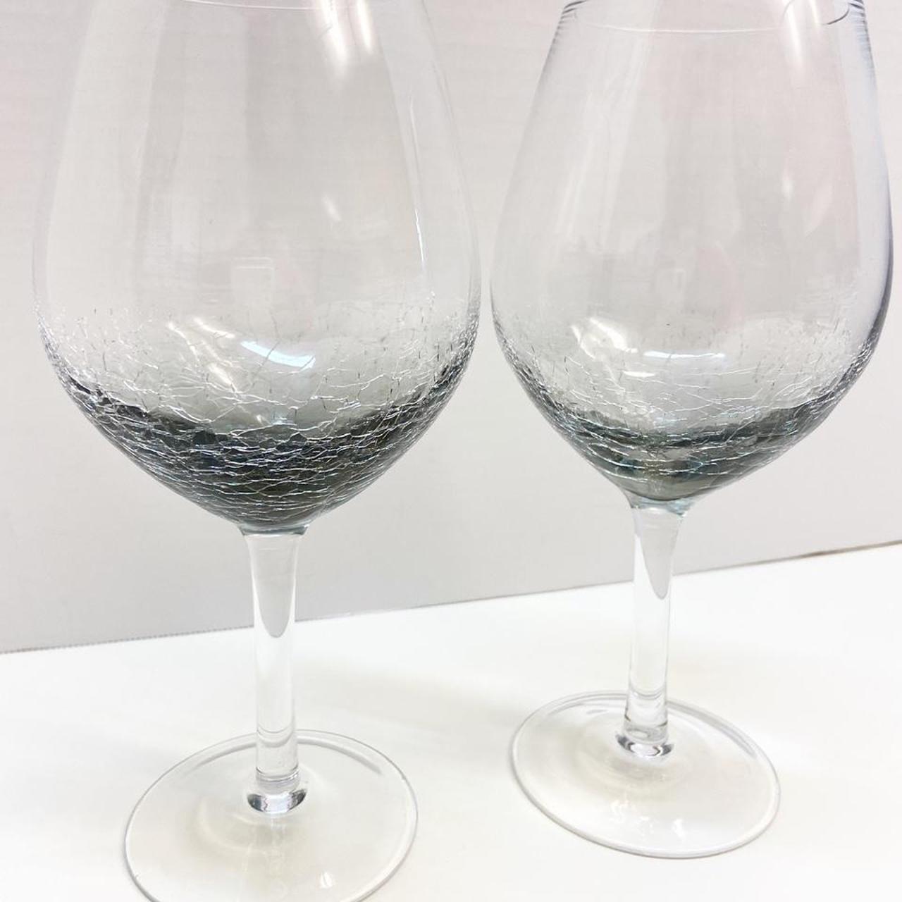 Pier One Gray Crackle Goblet Wine Glass Set of... Depop