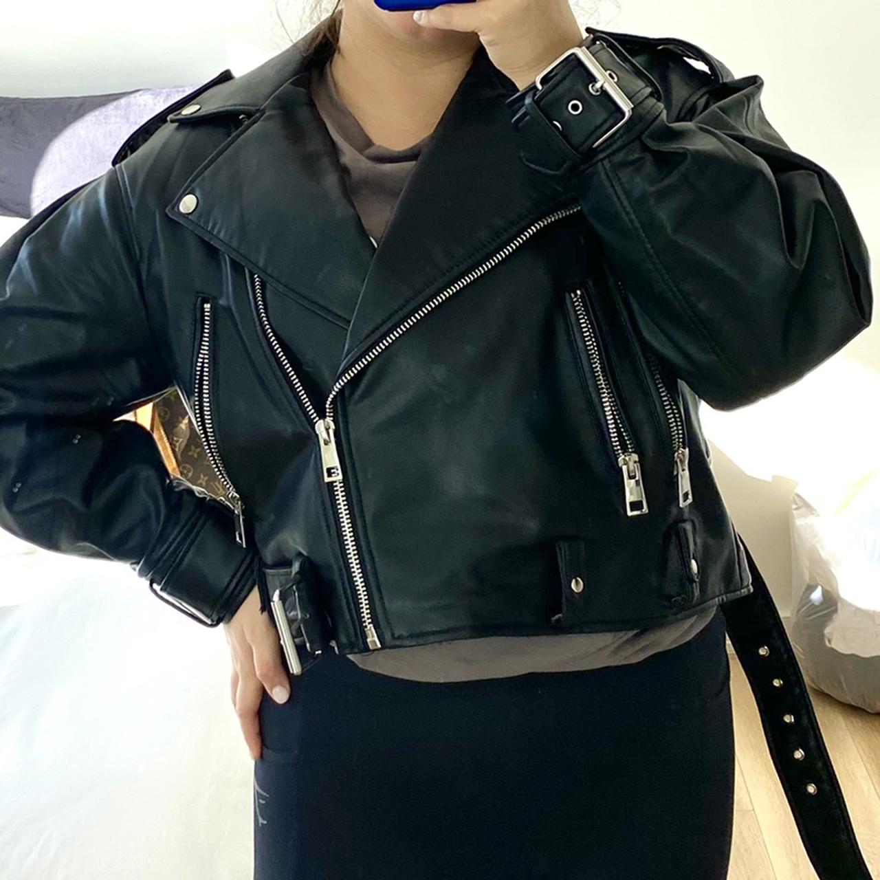 Zara black faux leather jacket originally $100 worn... - Depop