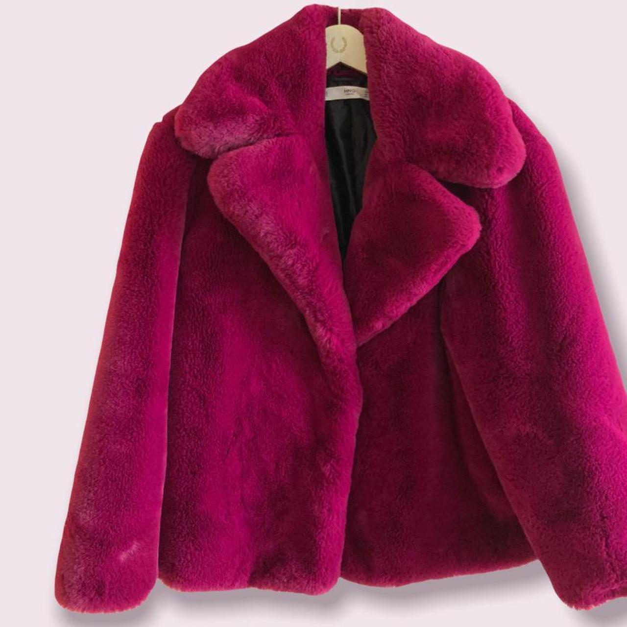 2017 MANGO Faux Fur Jacket in Magenta size S/M MSRP... - Depop