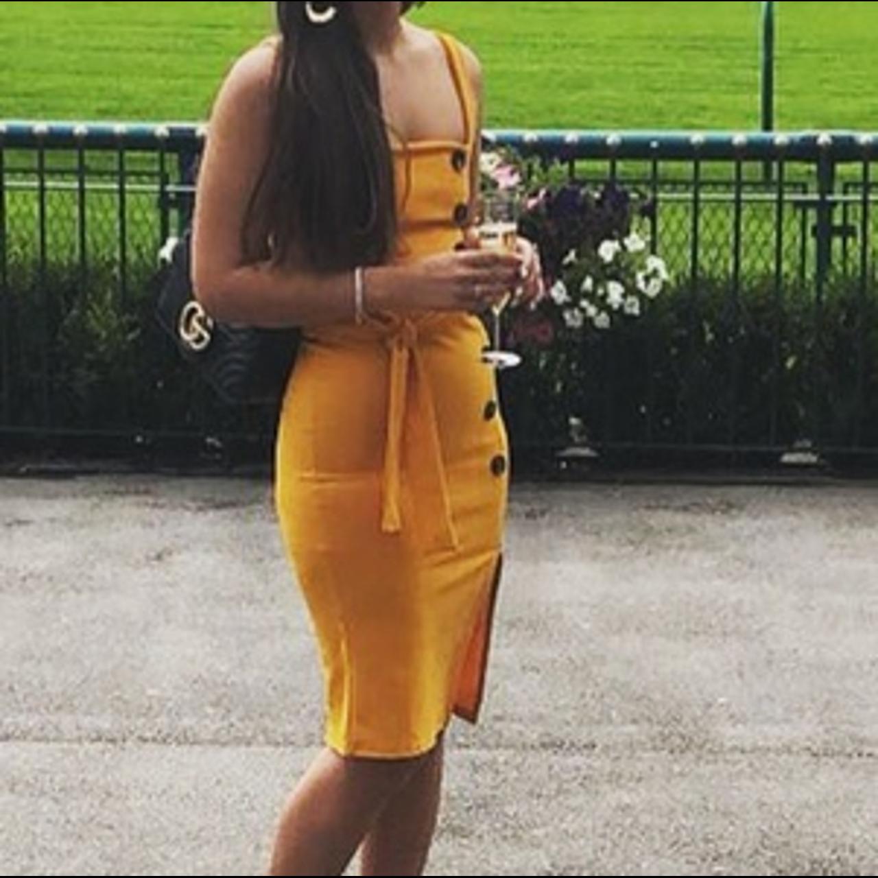 mustard knee length dress