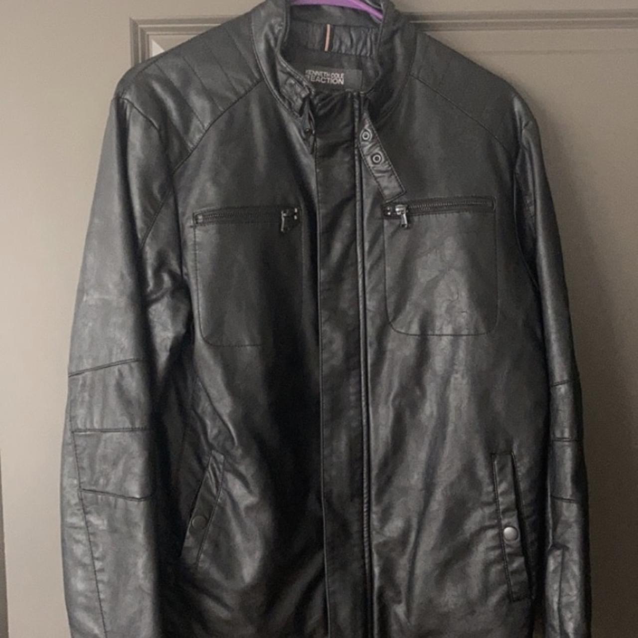 Black Kenneth Cole men's small faux leather jacket.... - Depop