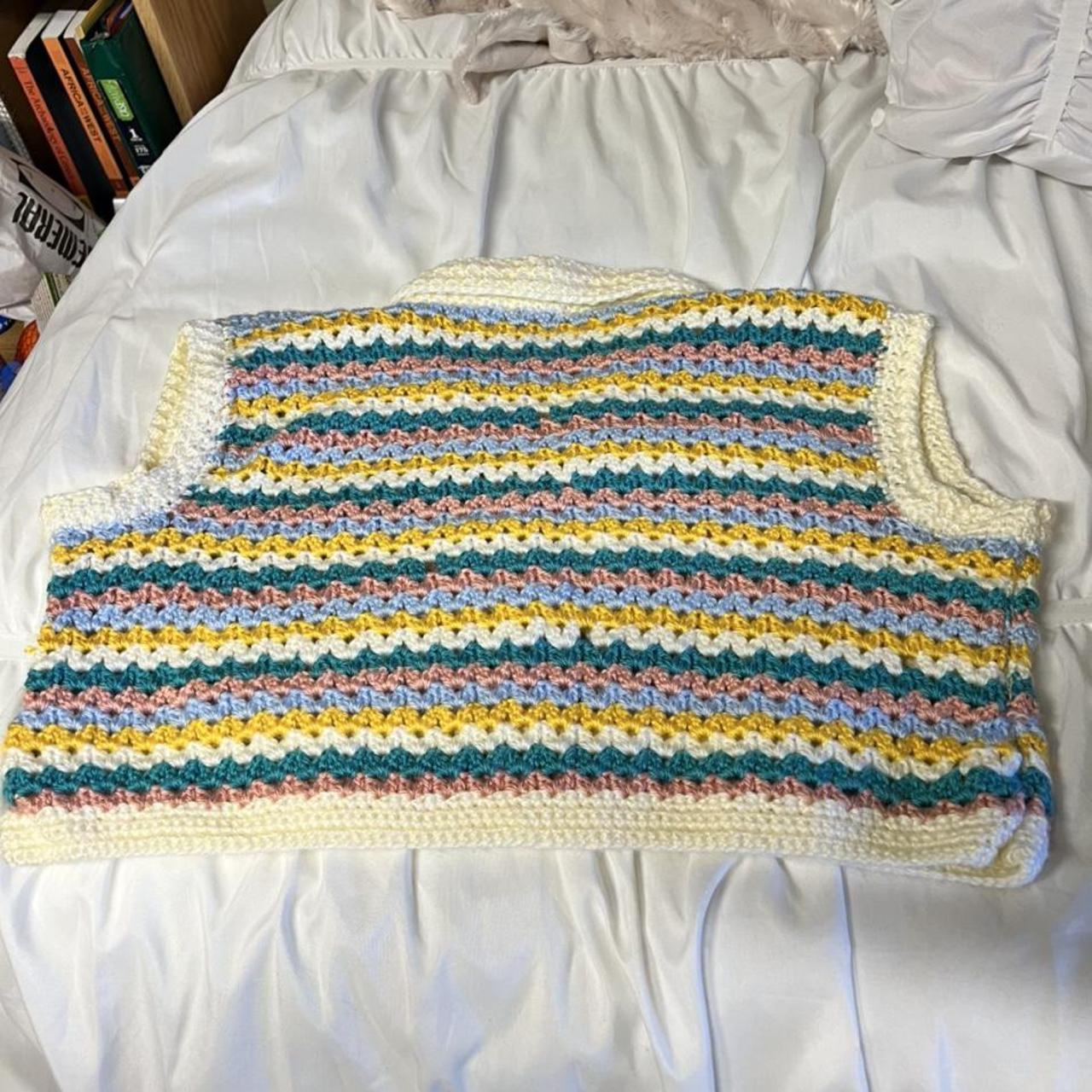 Handmade custom crochet striped multicolor collared... - Depop