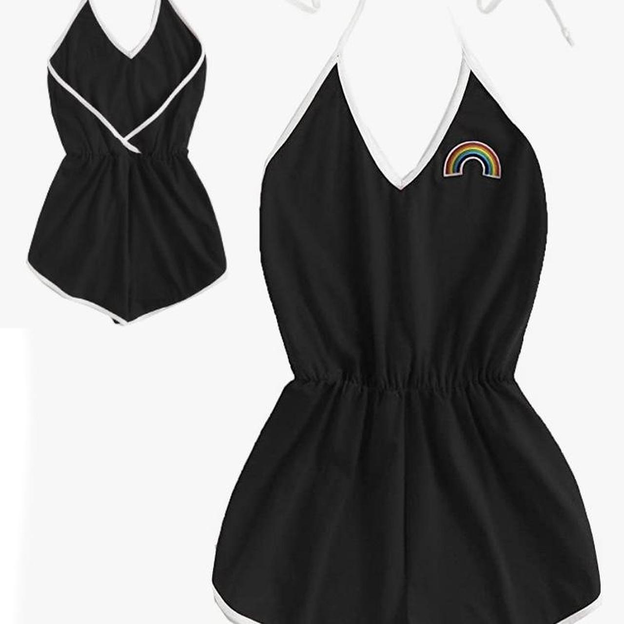 Black Rainbow Halter Romper Size M, But Has Some - Depop