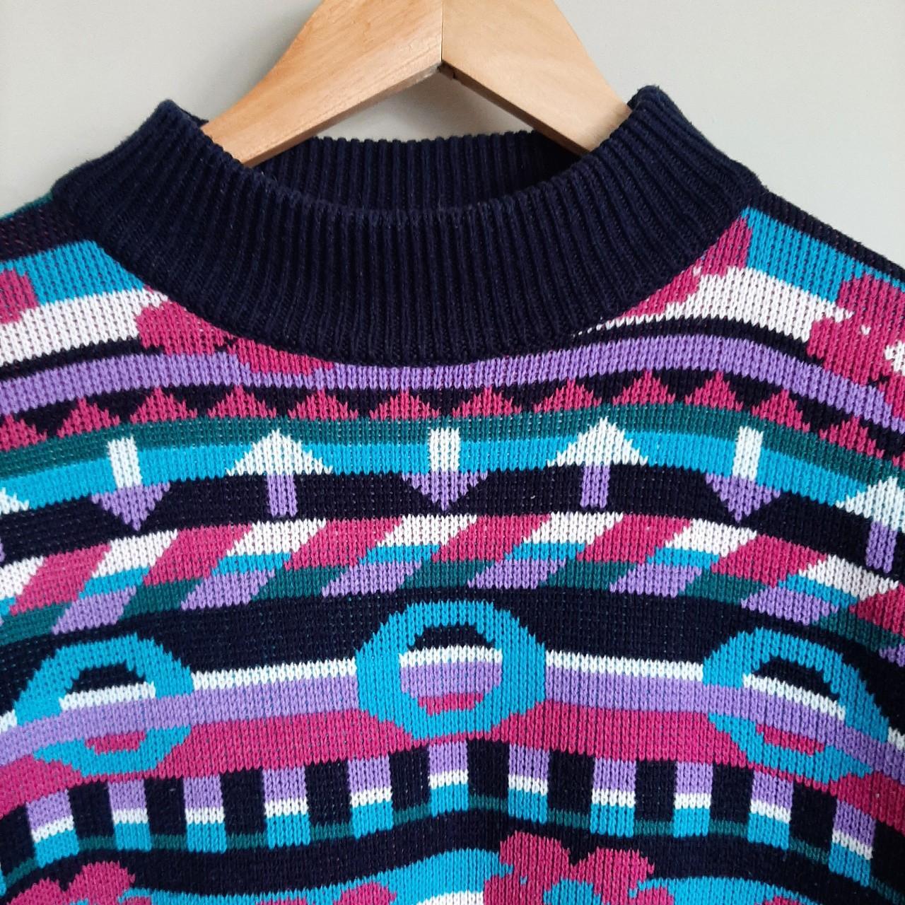 Vintage 80s jumper with fab bright multi geometric... - Depop