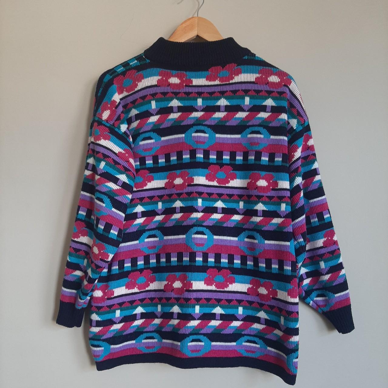 Vintage 80s Jumper With Fab Bright Multi Geometric - Depop