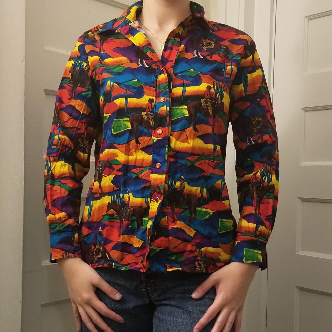 Unique vintage button down! Has snap buttons and a... Depop