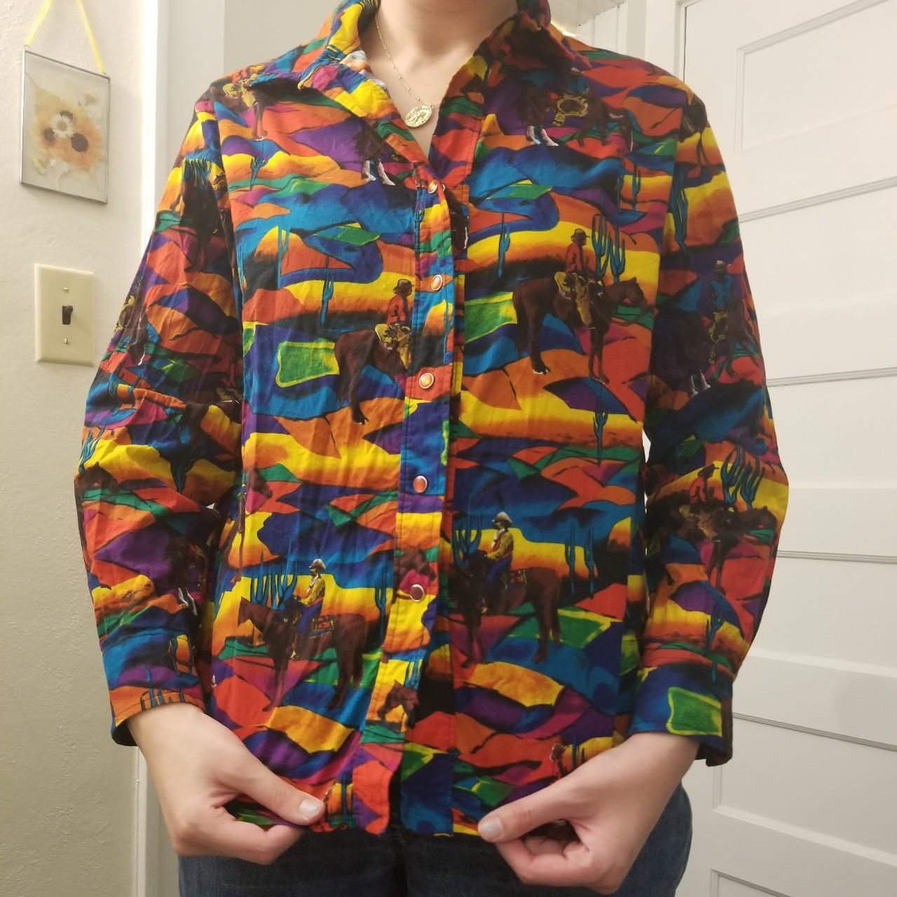 Unique vintage button down! Has snap buttons and a... Depop