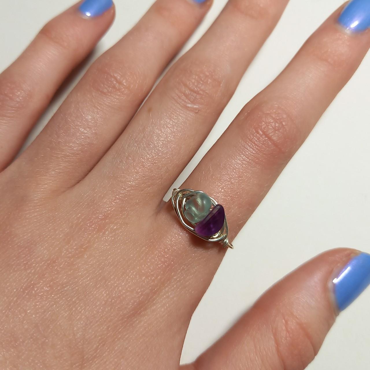 gorgeous homemade wire-work ring with purple and... - Depop