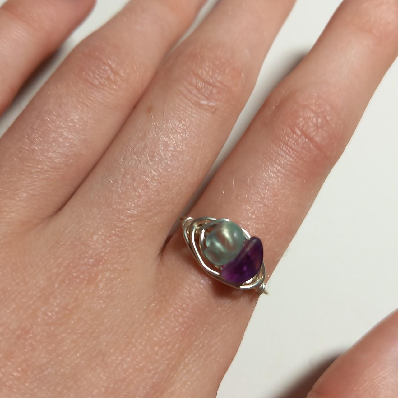 gorgeous homemade wire-work ring with purple and... - Depop