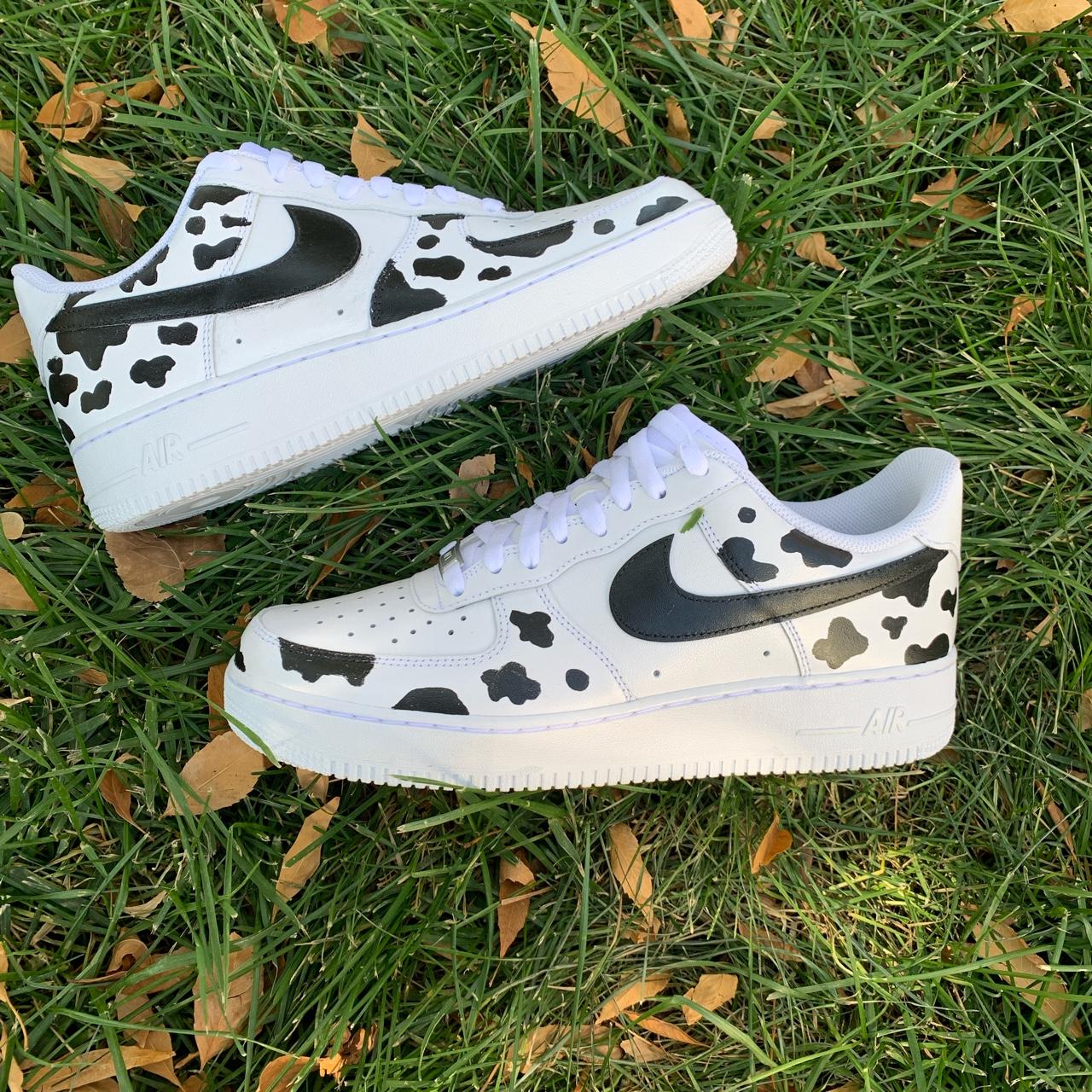 Nike Air Force 1 - all white Custom painted cow - Depop