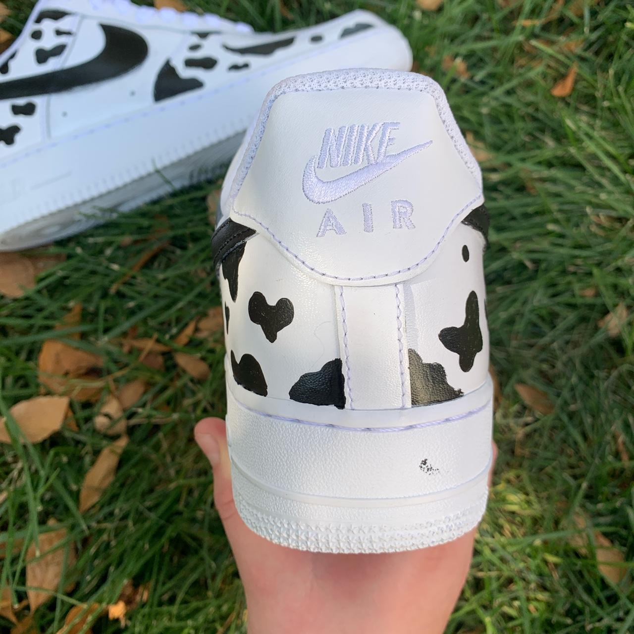 Nike Air Force 1 - all white Custom painted cow - Depop