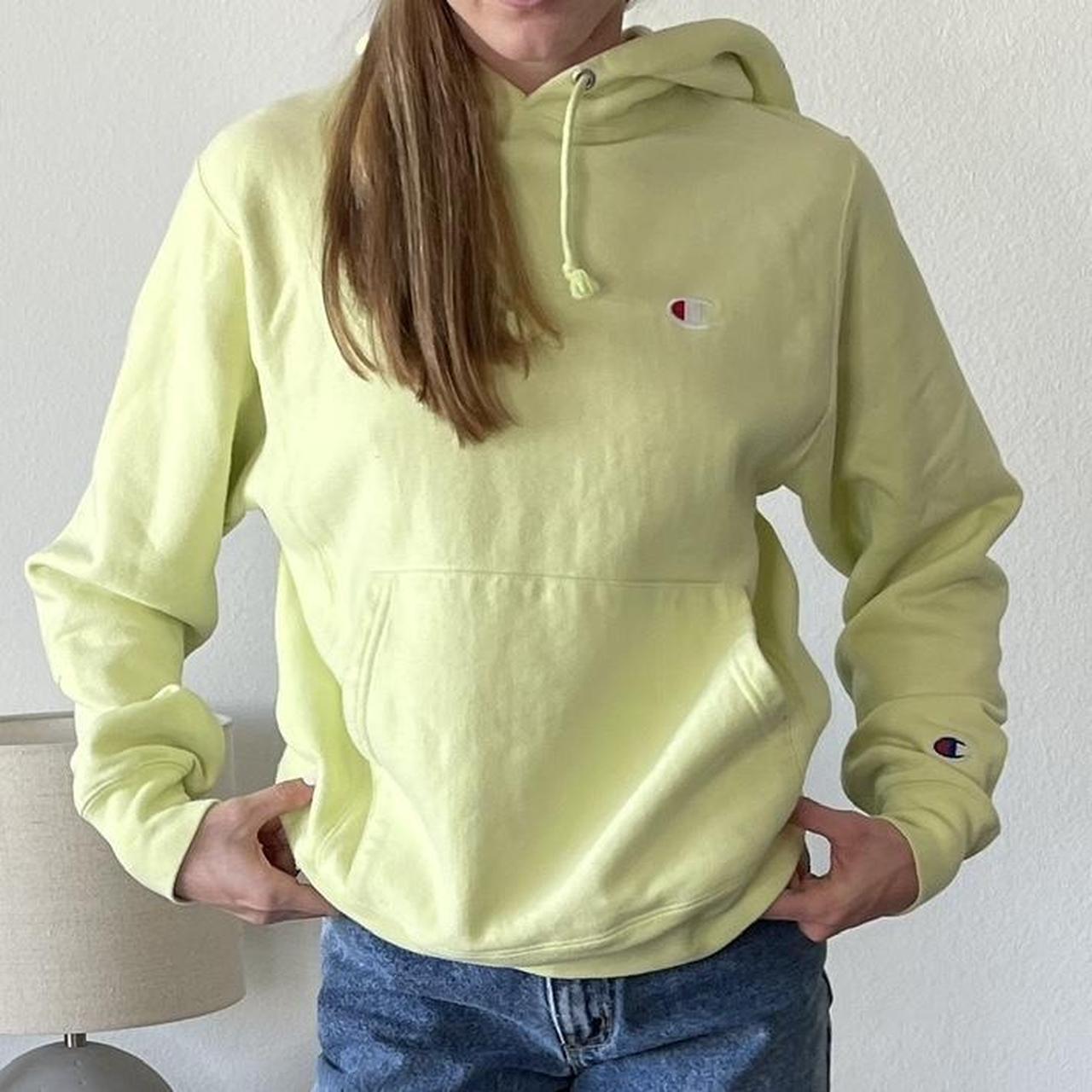 Pastel yellow Champion hoodie Size small Heavy... Depop