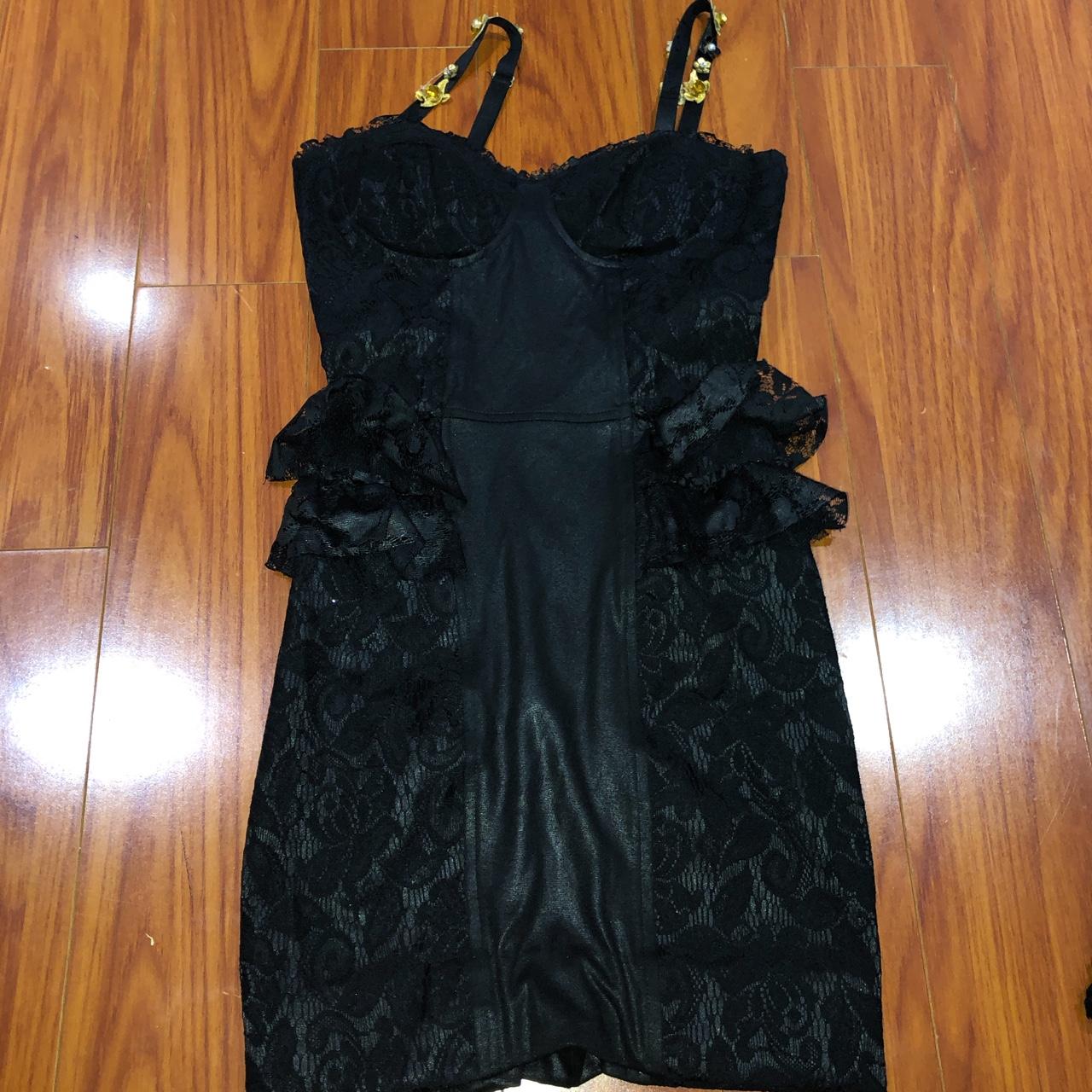 River Island Women's Black and Gold Dress Depop