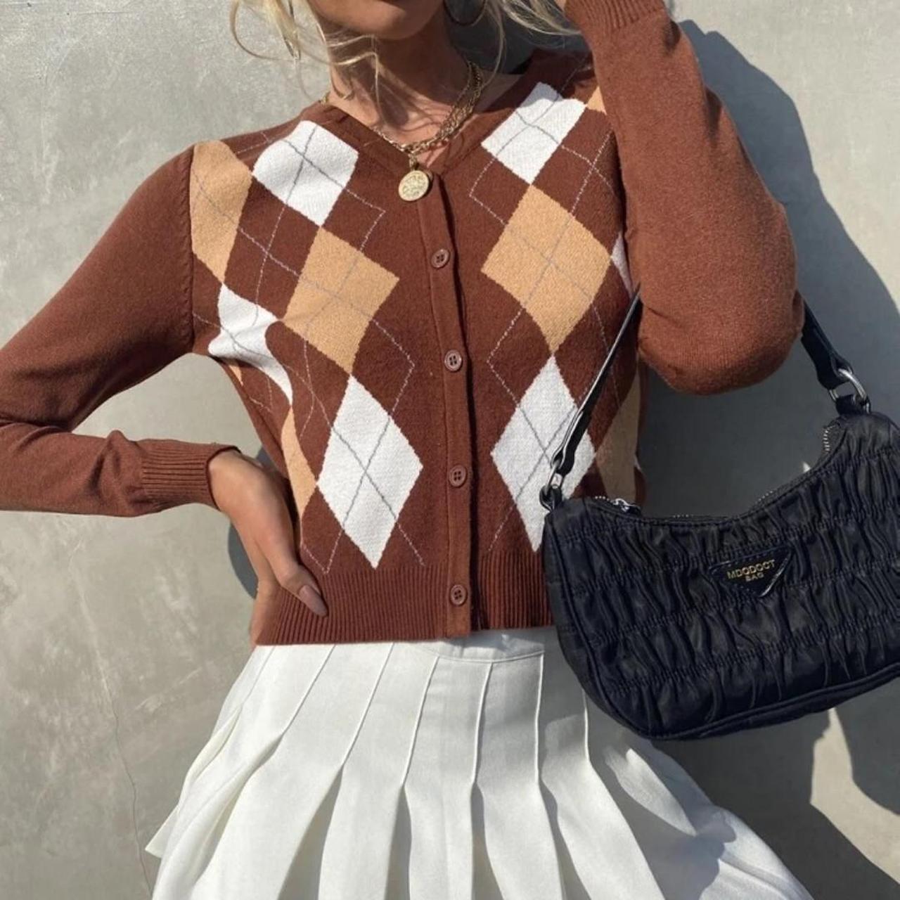 Shein argyle pattern brown cardigan! One size, Depop