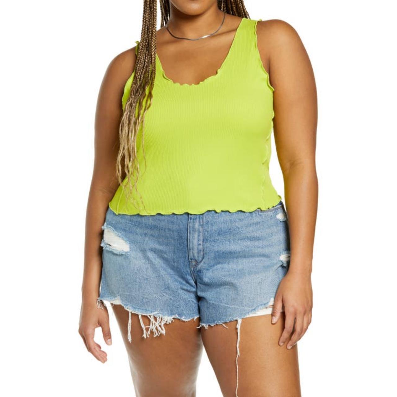 BP Neon Green Ribbed Lettuce Trim Tank Top Women's... - Depop