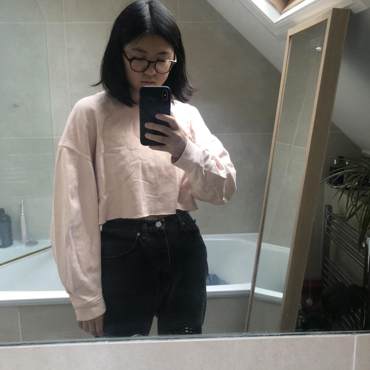 Cropped baby pink Zara jumper, really soft and... Depop