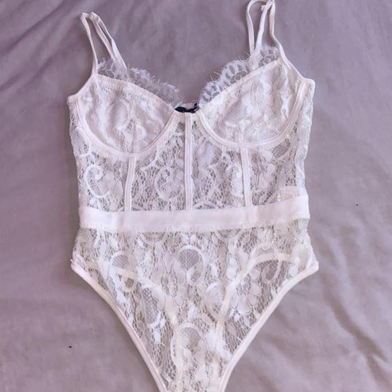 white lace lingerie bodysuit • size 6 will fit a... - Depop