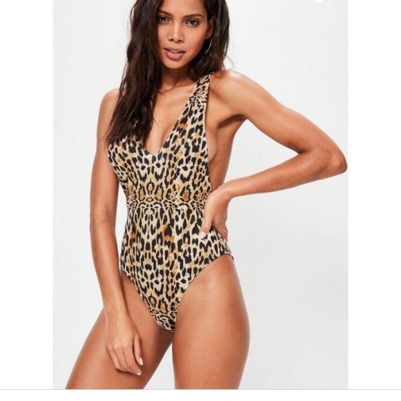 Missguided plunge high leg swimsuit in leopard print