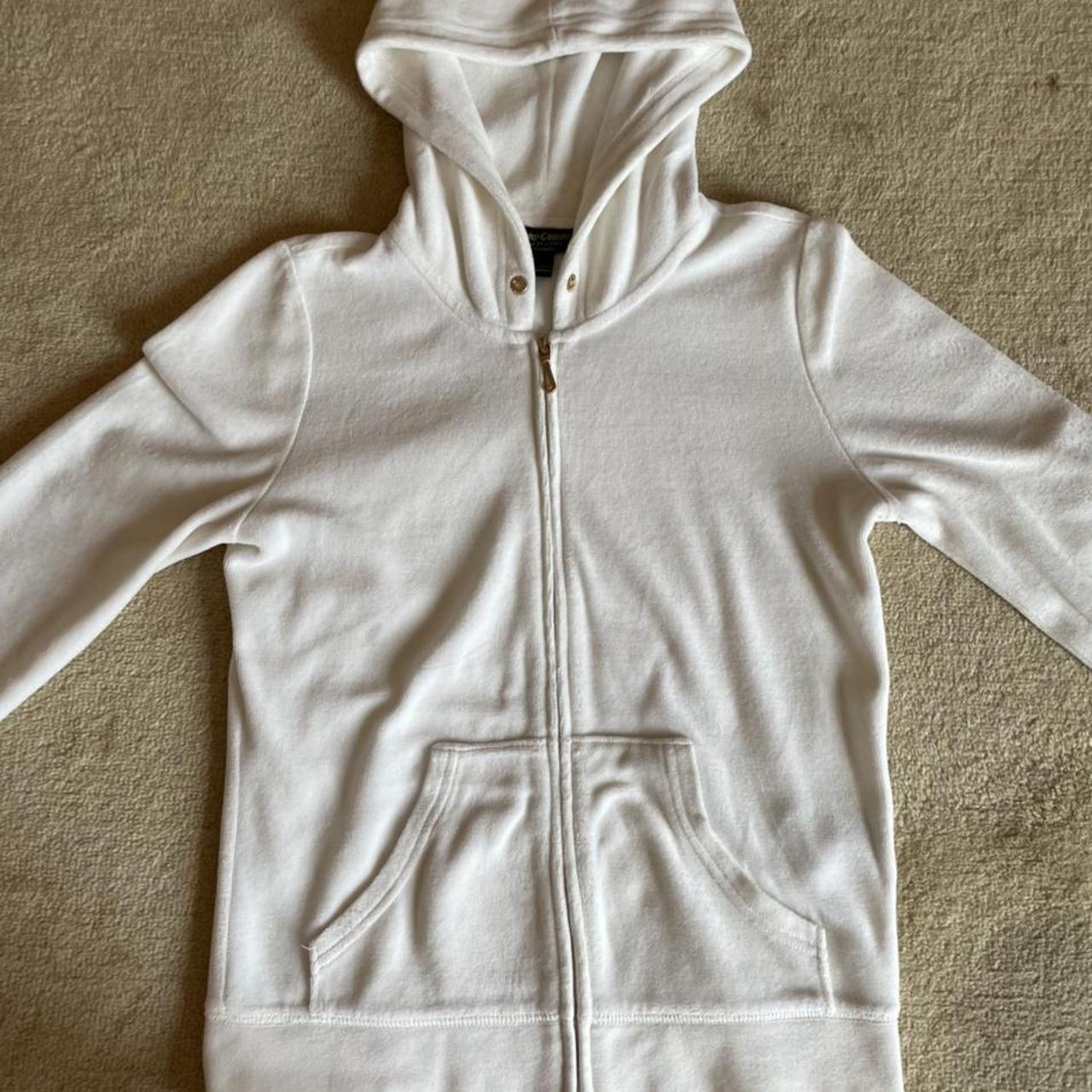 Cream Juicy zip up hoodie with diamantés and cute... - Depop