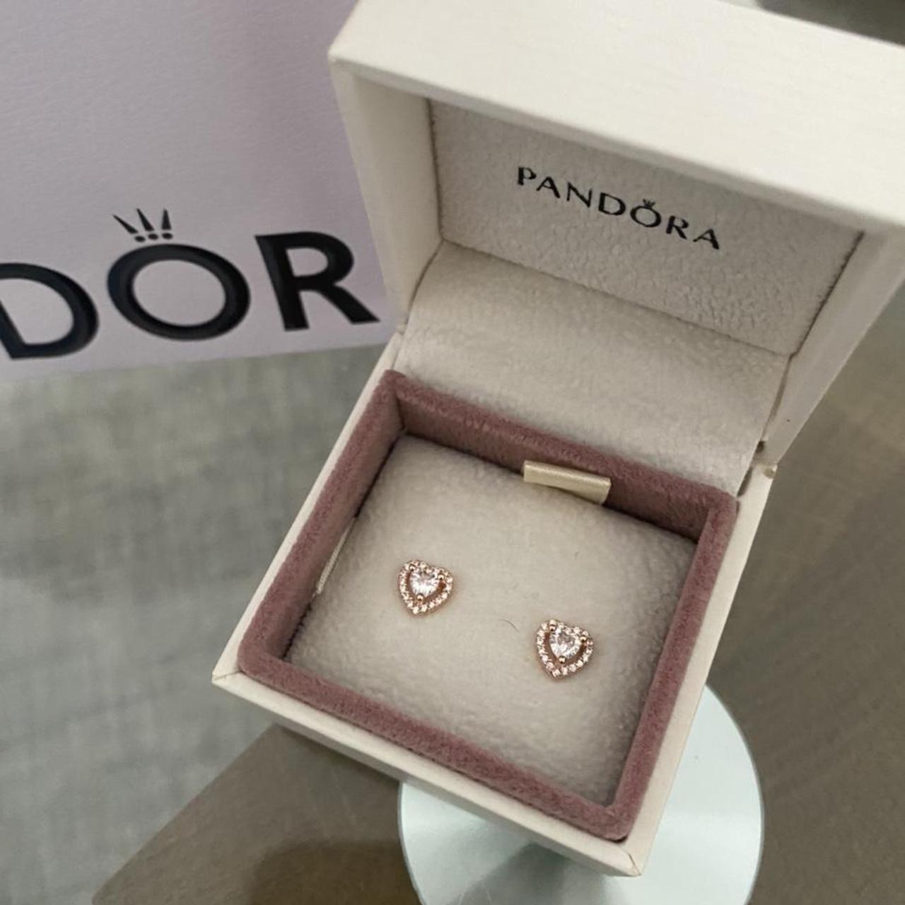 💫Pandora Rose Gold Elevated heart stud Earrings Depop