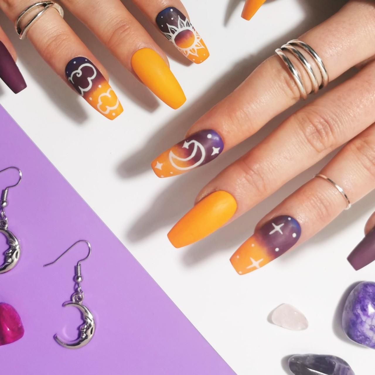 Sun Moon Press on Nails 🌈 You'll receive a Full Set... Depop