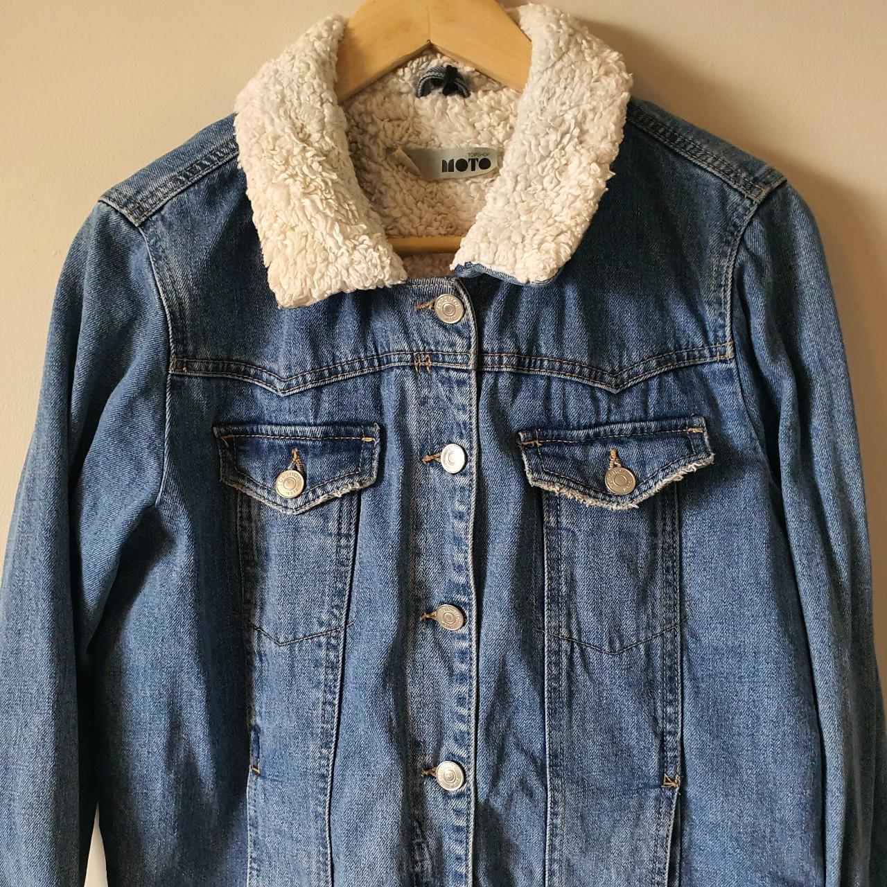 Moto Denim Sherpa Jacket Heavyweight, super... Depop