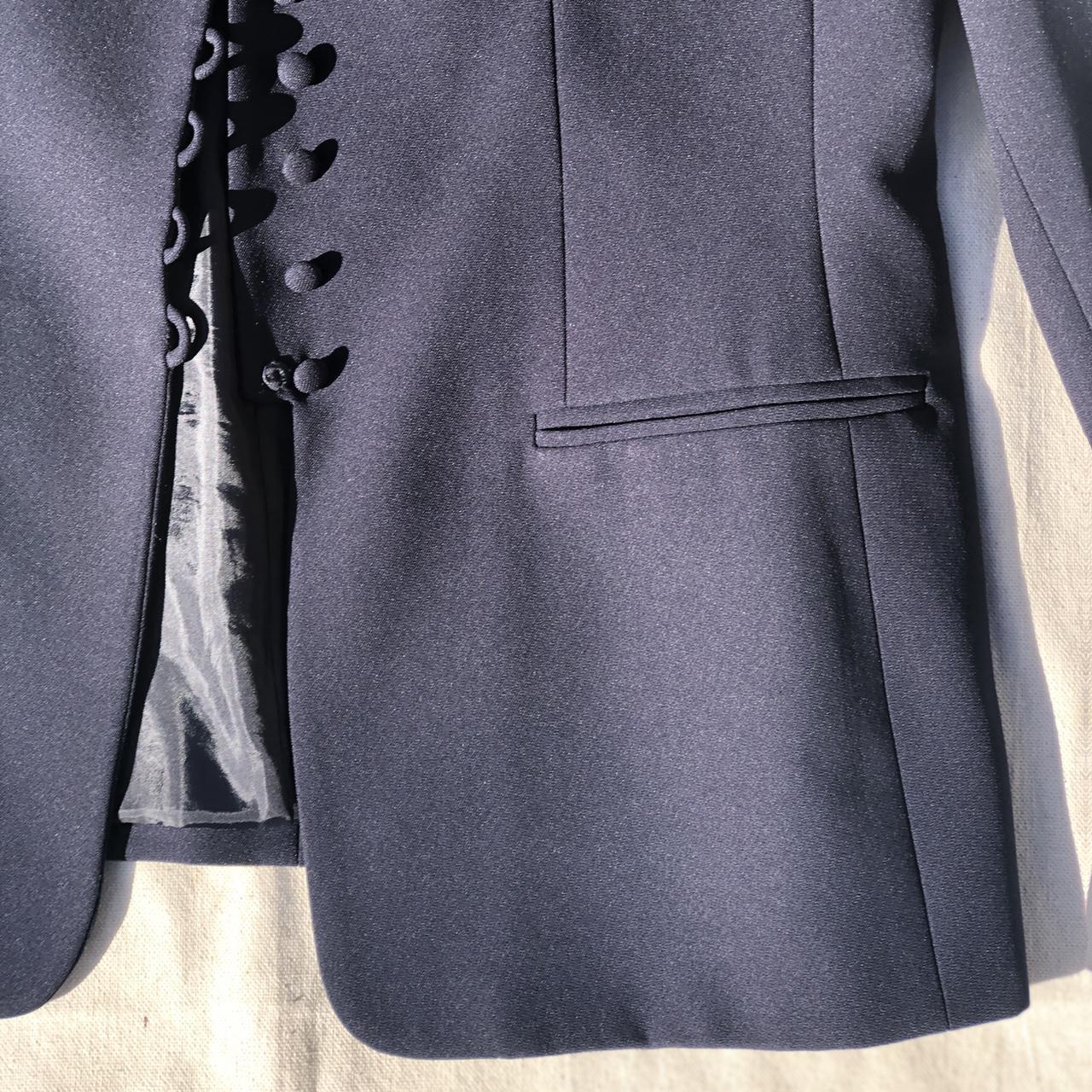 Navy Blue Long Blazer Coat with Delicate... - Depop