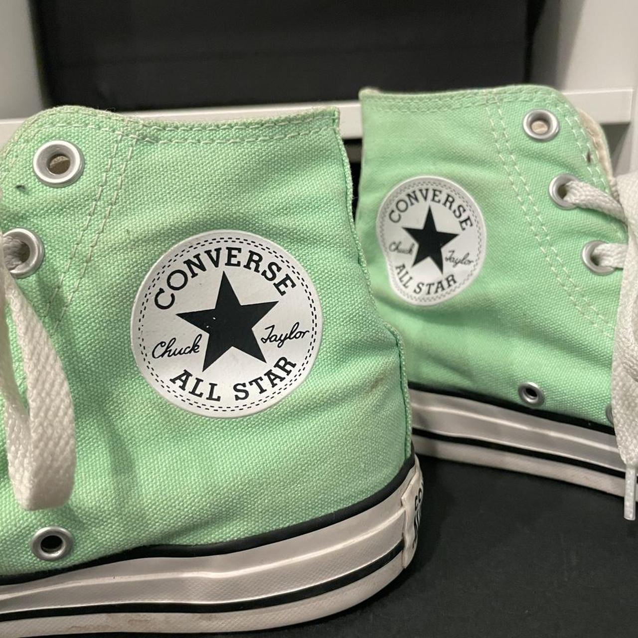 Bright green high top converse // Size women 7 •... - Depop